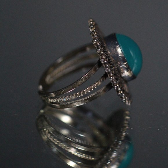 VINTAGE SILVER 950 CHRYSOPRASE SPLIT RING - Picture 5 of 5